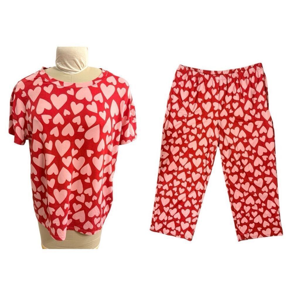 JoySpun Dreamy Soft Collection Pajama Set Pants & Top Hearts Large